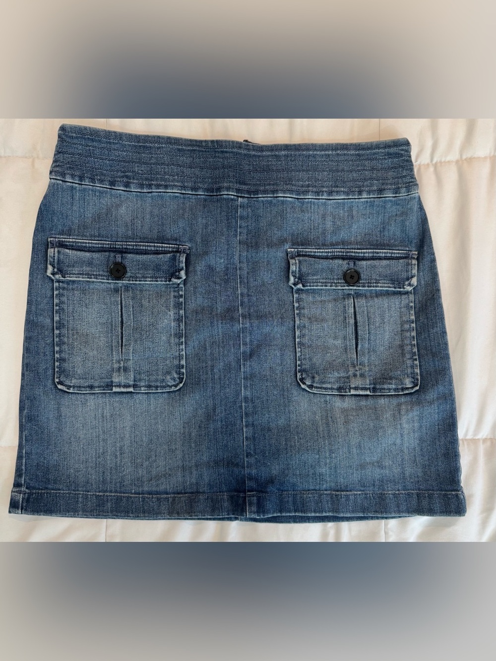 LOFT Light Blue Denim mini skirt with Button-Flap front Pockets